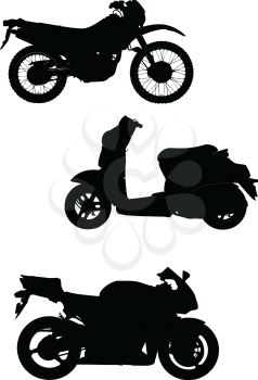 Royalty Free Clipart Image of Three Black Motorcyles
