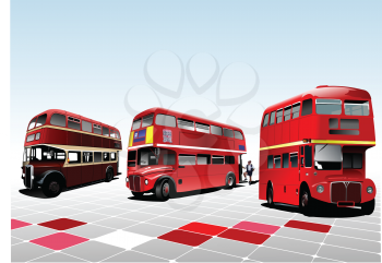 Royalty Free Clipart Image of Three Old London Buses