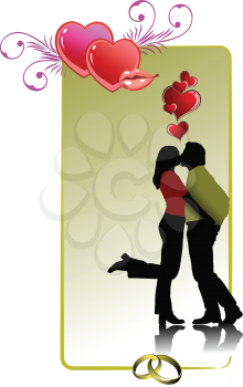 Royalty Free Clipart Image of a Valentine's Day Card With Couple Kissing