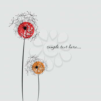 Royalty Free Clipart Image of Two Dandelions With Coloured Centres
