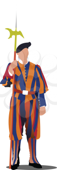 Royalty Free Clipart Image of a Swiss Guard in the Vatican