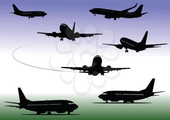 Royalty Free Clipart Image of Airplane Silhouettes