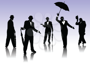 Royalty Free Clipart Image of a Men With Umbrellas