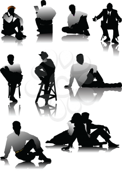 Royalty Free Clipart Image of Sitting Silhouettes