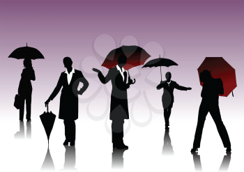Royalty Free Clipart Image of a People With Umbrellas