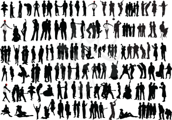 Royalty Free Clipart Image of More than a Hundred Silhouettes
