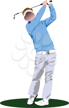 Royalty Free Clipart Image of a Golfer in a Blue Sweater