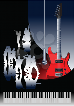 Royalty Free Clipart Image of Musician Silhouettes, a Guitar and Keyboard