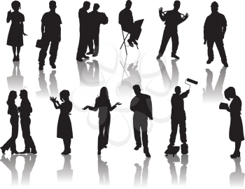 Royalty Free Clipart Image of Working People Silhouettes