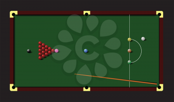 Royalty Free Clipart Image of a Snooker Table and Cue