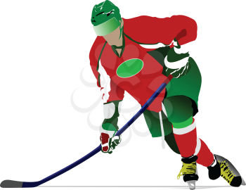 Royalty Free Clipart Image of a Hockey Player in Green and Red