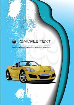 Royalty Free Clipart Image of an Aqua Background With a Yellow Car