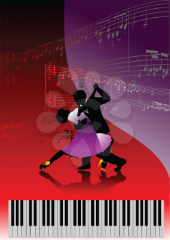 Royalty Free Clipart Image of Couple Dancing With Piano Keys