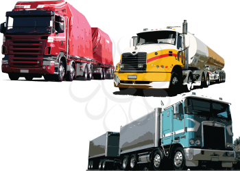 Royalty Free Clipart Image of Three Big Trucks