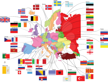 Royalty Free Clipart Image of a Map of Europe With Country Flags