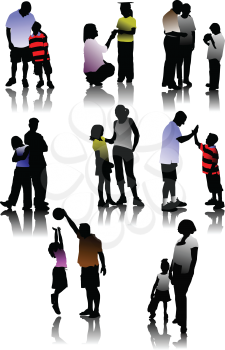 Royalty Free Clipart Image of Silhouettes of Parents and Children