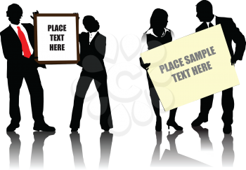 Royalty Free Clipart Image of Silhouettes Holding Boards