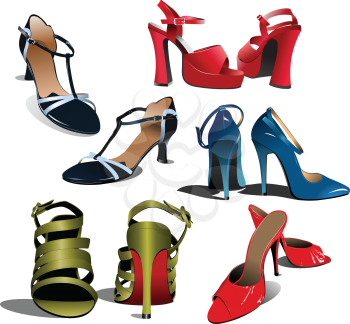 Royalty Free Clipart Image of Five Pairs of Women's Shoes
