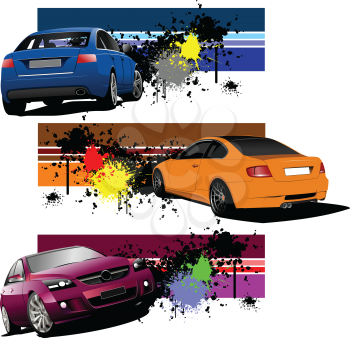 Three grunge Banners with cars. Vector illustration