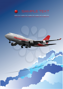Aircraft poster with passenger airplane image. Vector illustration
