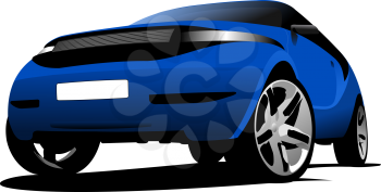 Blue car on the road. Vector illustration