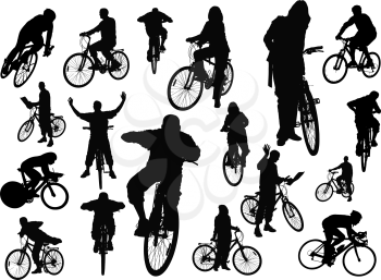 Eighteen  people silhouettes with bicycle. Vector illustration
