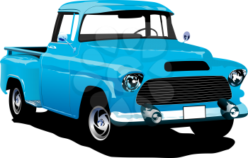 Old blue pickup with badges removed. Vector illustration