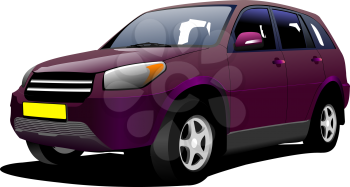 Purple mini-van on the road. Vector illustration
