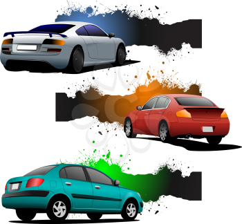 Three grunge Banners with cars. Rear view. Vector illustration