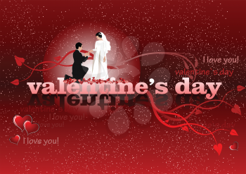 Valentine`s Day red background with bride and groom. 14 February. vector illustration