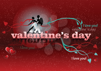 Valentine`s Day red background with tango pair. 14 February. vector illustration