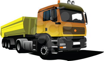 Yellow truck on the road. Vector illustration