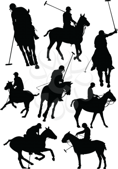 Black and white polo players vector silhouette