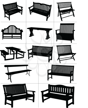 Big set of garden benches.  Vector illustration