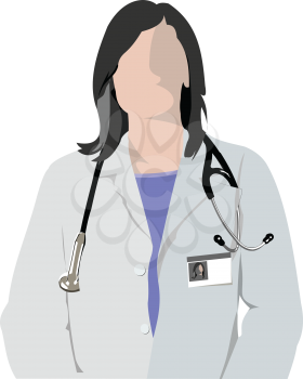 Medical doctor with stethoscope on cardiogram  background. Vector illustration