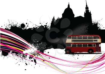 Grunge London images with buses image. Vector illustration