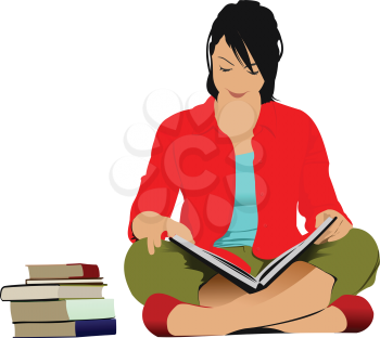 Woman reading book. Vector illustration 