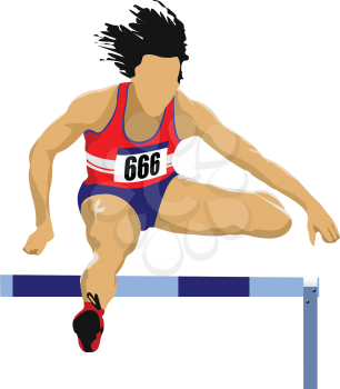 Woman running hurdles. Vector illustartion