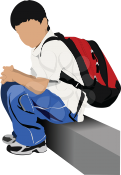 School boy is going to school. Back to school. Vector illustration