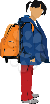 School girl is going to school. Back to school. Vector illustration