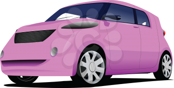 Pink  car sedan on the road. Vector illustration