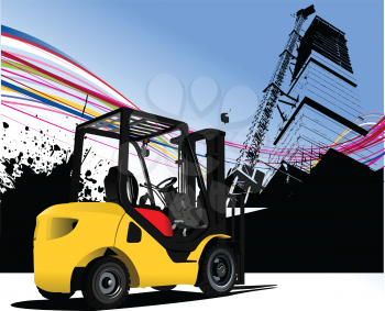 Urban abstract grunge composition with forklift image. Vector illustration
