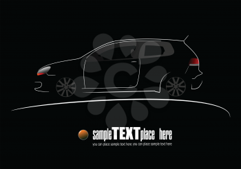 
White silhouette of car on black background. Vector illustration