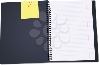 Black Notebook open on white background with clipped yellow none. Vector illustration
