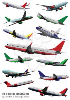 Big collection of airplane on the air. Vector illustration