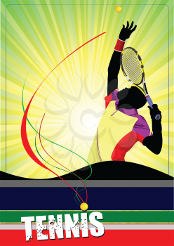 Man Tennis player poster. Colored Vector illustration for designers
