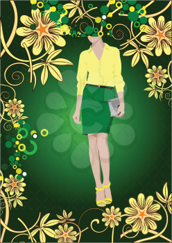 Flower poster with businesswoman image. Vector illustration