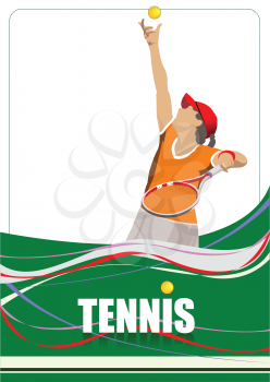 Woman Tennis player poster. Colored Vector illustration for designers