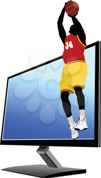 Background with Flat computer monitor with basketball player image