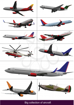 Collection of few kinds of aircraft on the air. Vector illustration